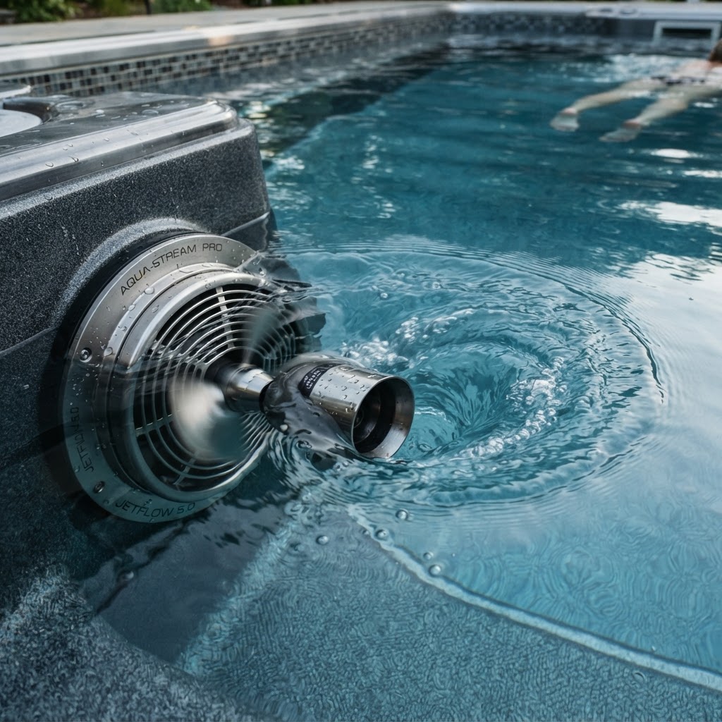 Close up of a swim spa propulsion current system.