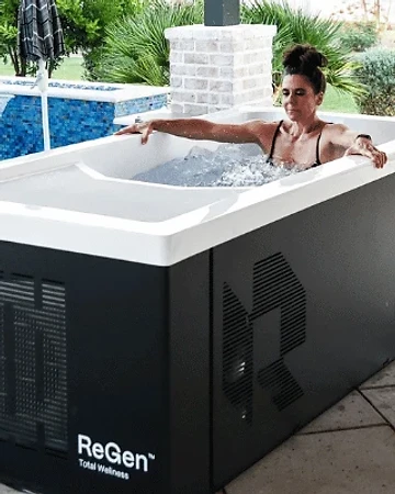 Matte black cold plunge tub on a patio