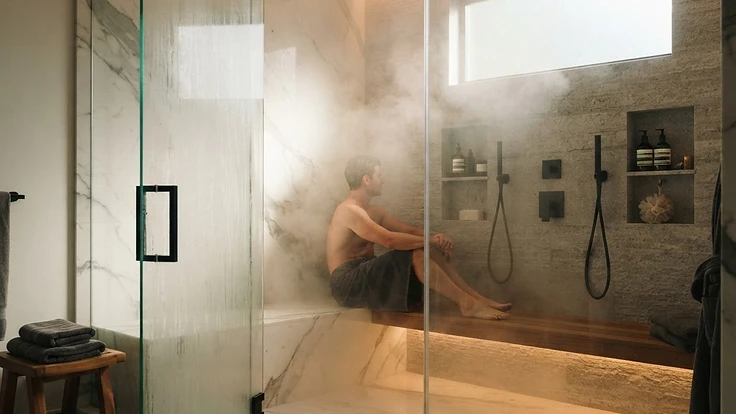 Steam Showers for Skin Health: The Ultimate Maintenance Guide — Wellness | Hearthside Supply LLC Blog Modern luxury steam shower with soft steam and ambient lighting