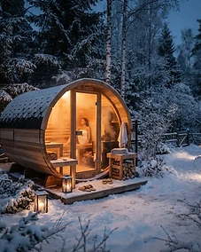 Modern home sauna installation in a luxury backyard setting.