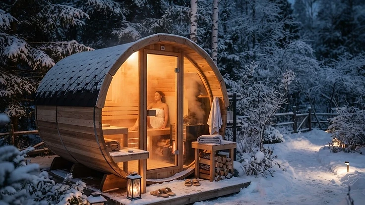 Modern home sauna installation in a luxury backyard setting.