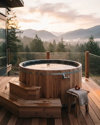 Modern premium home cold plunge setup on a deck
