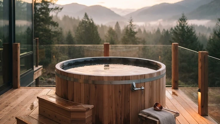 Modern premium home cold plunge setup on a deck