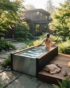 Premium cold plunge tub in a modern backyard