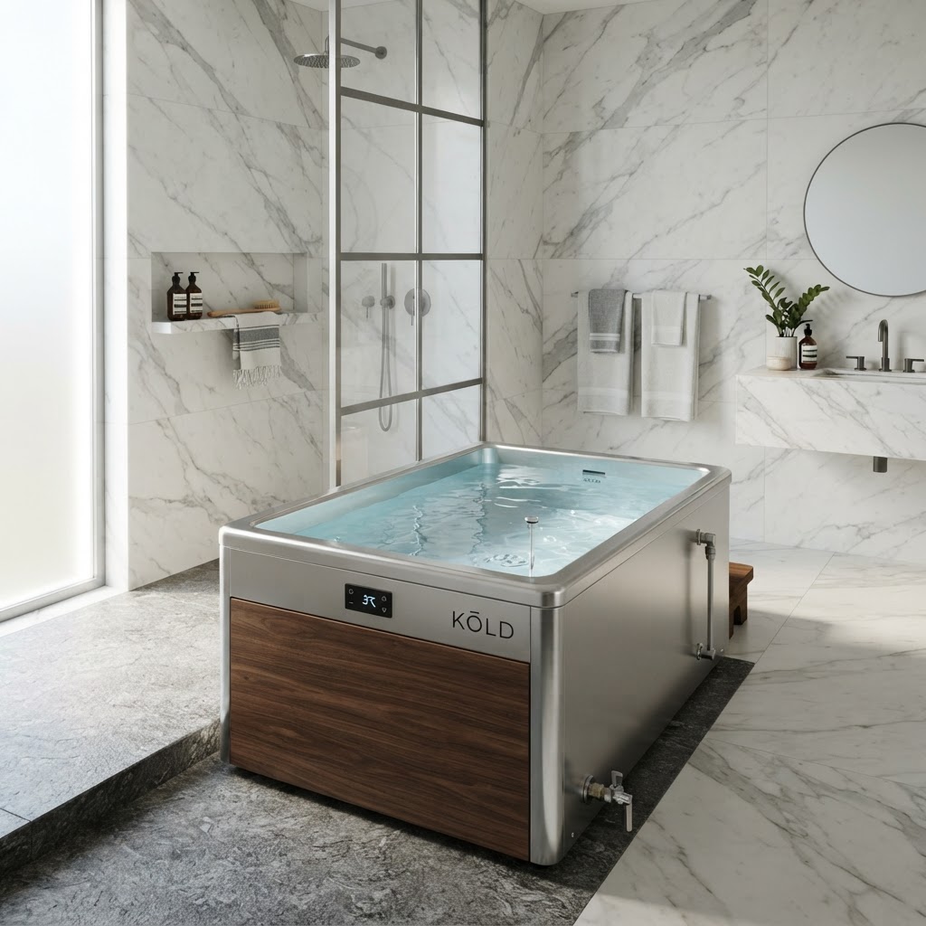 Modern small cold plunge for home use.