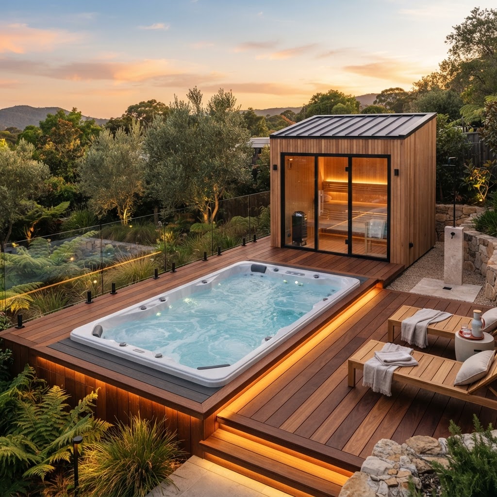 Complete home wellness setup with swim spa