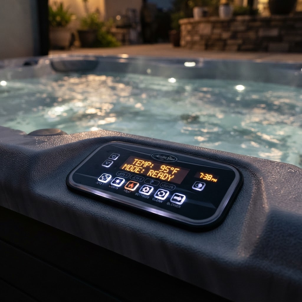 Swim spa digital control panel in operation