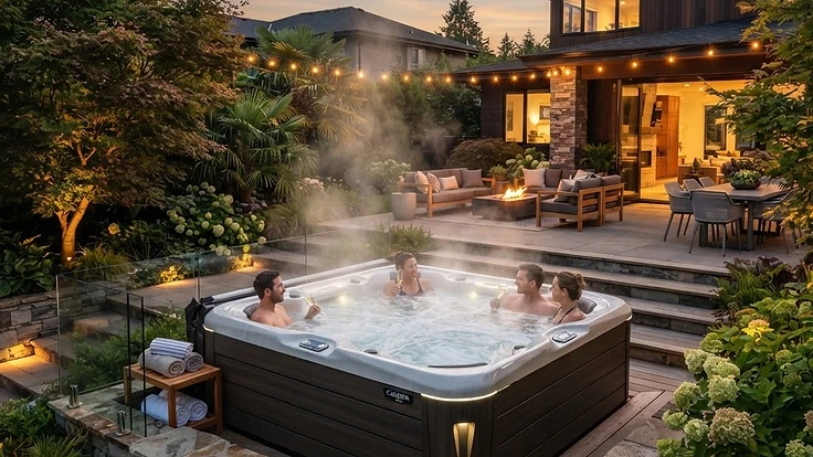 Modern hot tub in a luxury backyard