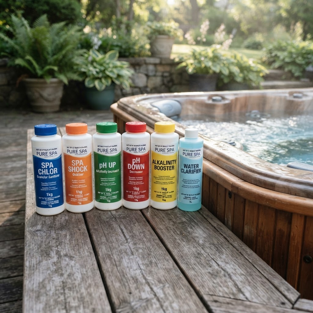 Essential hot tub chemicals and maintenance supplies