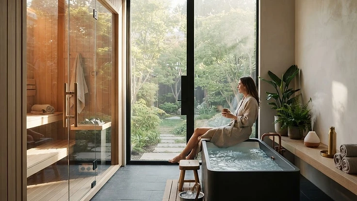 Hot and Cold Therapy: A Beginner's Complete Guide to Recovery — Wellness | Hearthside Supply LLC Blog Modern home wellness space with a sauna and cold plunge.