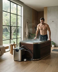 Modern home cold plunge setup with professional chiller