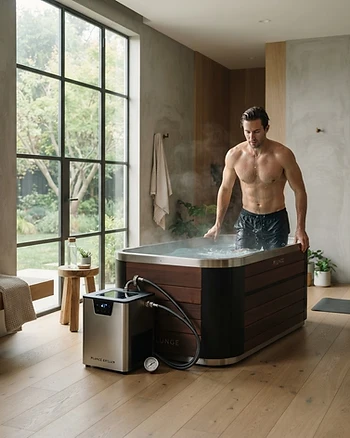 Modern home cold plunge setup with professional chiller