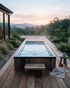 A modern cold plunge tub setup on a premium home deck