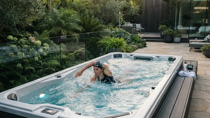 Swim Spa Training Plans for Triathletes and Runners — Wellness | Hearthside Supply LLC Blog Athlete using a premium swim spa for training