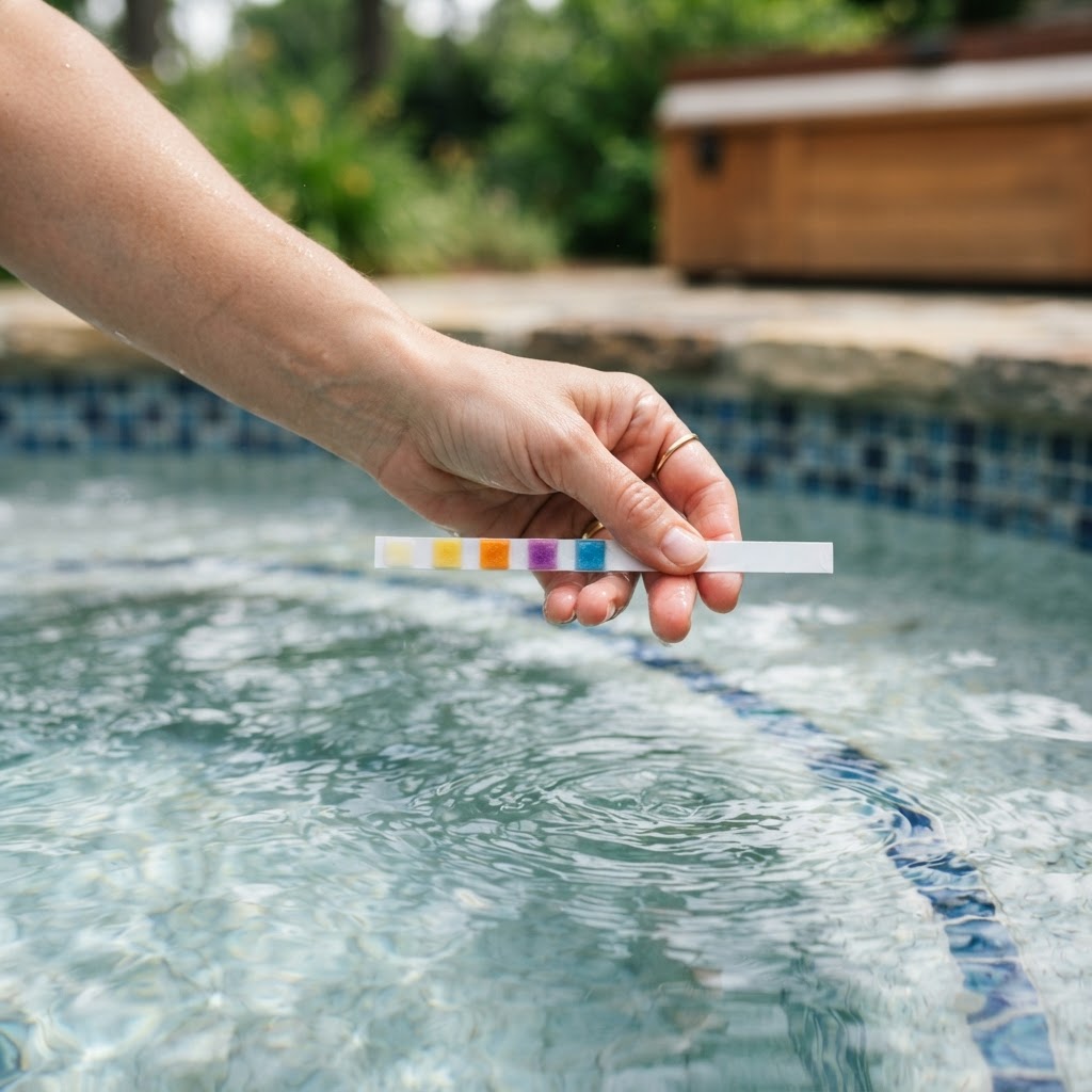 Using test strips to check hot tub water chemistry