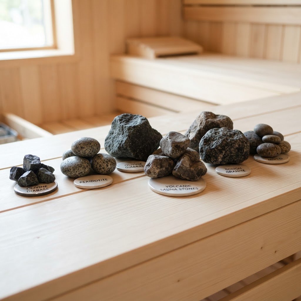 Various types of high-quality sauna stones.