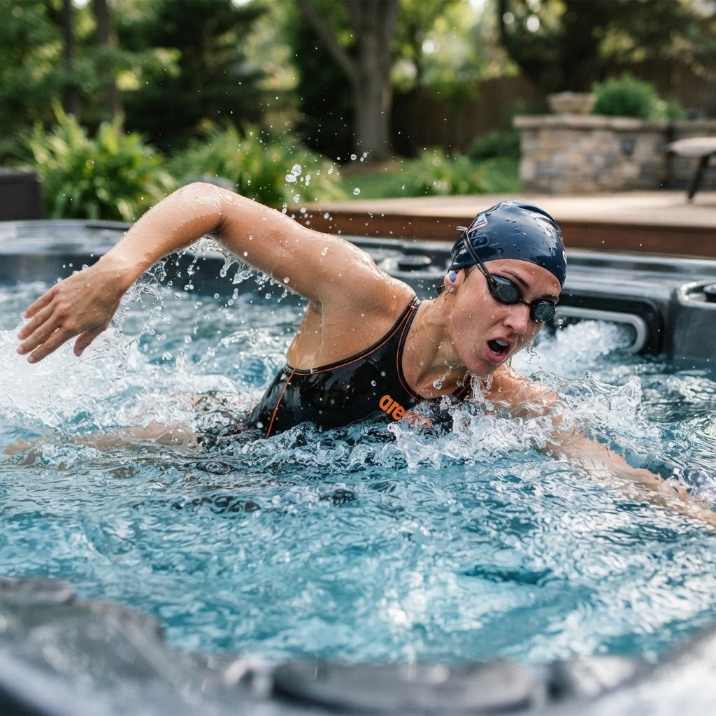 Athlete using a swim spa current