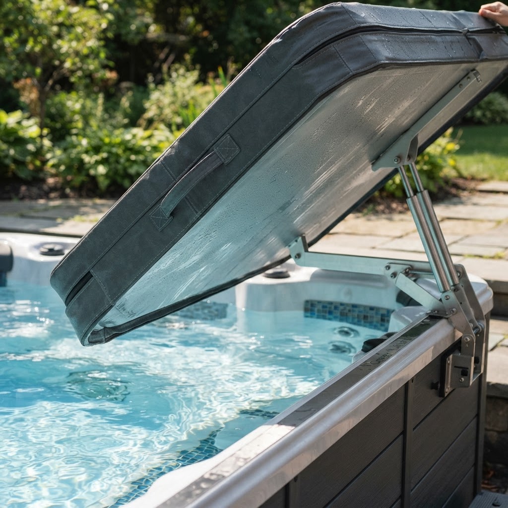 Swim spa cover lift system in action