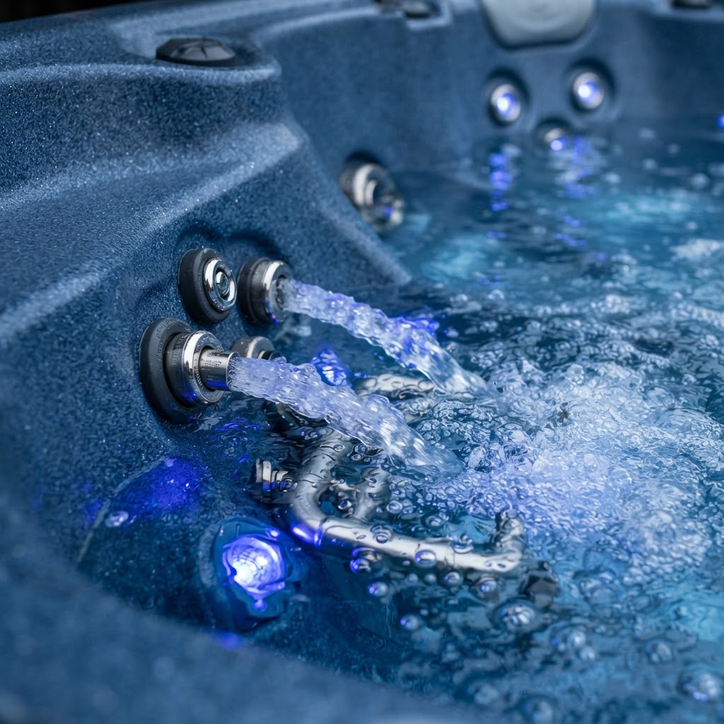 Close-up of premium hydrotherapy jets and lighting