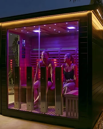 Infrared sauna glowing at twilight