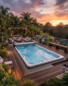 Modern backyard swim spa installation