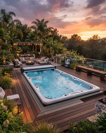 Modern backyard swim spa installation