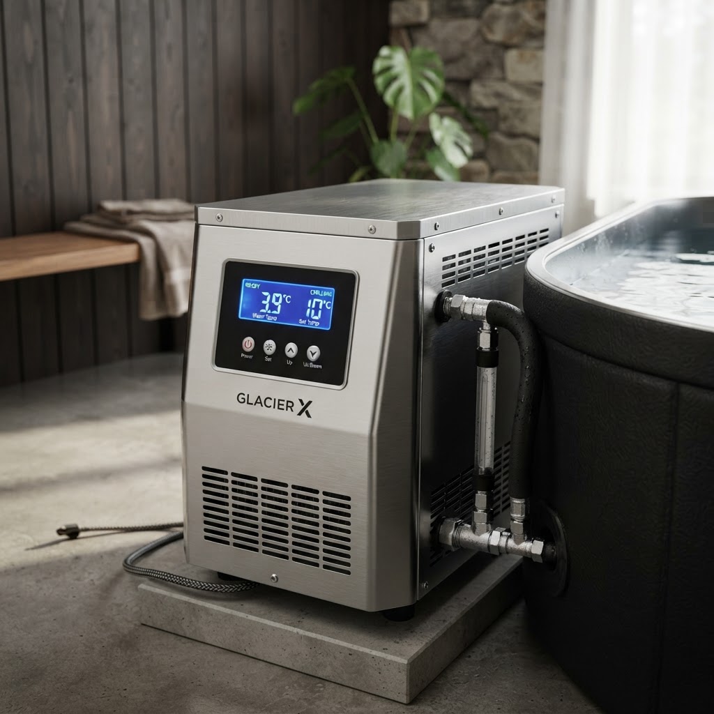 Modern cold plunge chiller unit detail