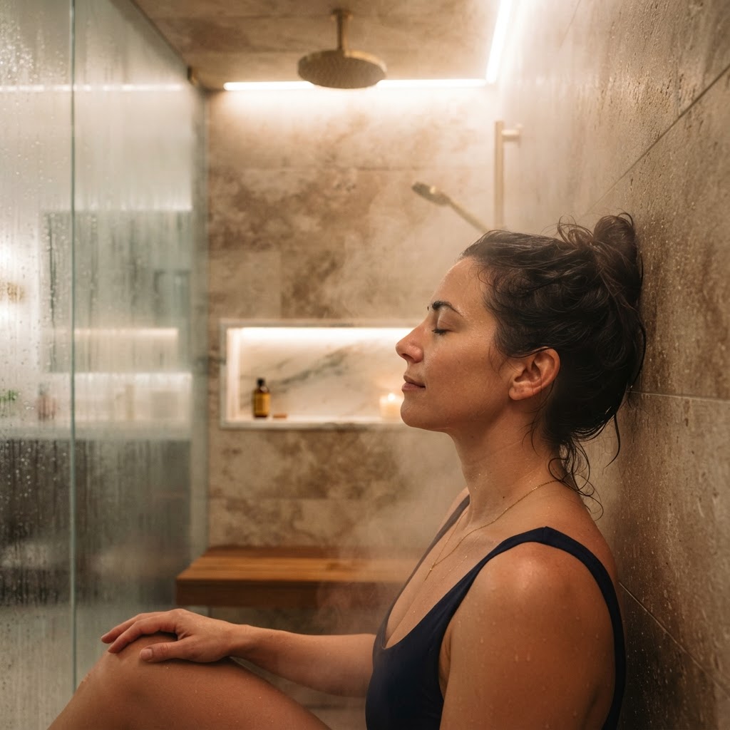 Person relaxing in a luxury steam shower
