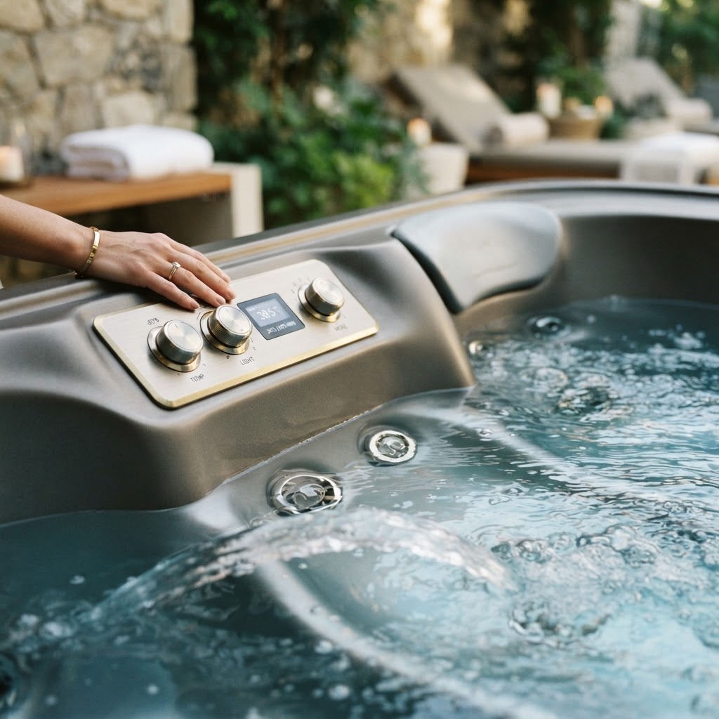 Close up of high-end hot tub jets and ergonomic seating