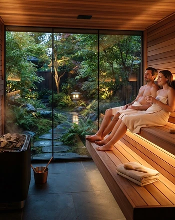 Modern home sauna interior design with premium cedar wood