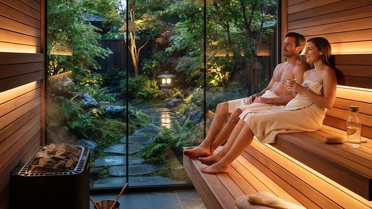 Modern home sauna interior design with premium cedar wood