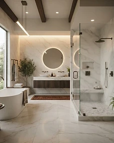 Luxury modern bathroom with a glass steam shower enclosure.