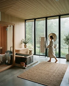 Modern home spa interior with sauna and cold plunge for wellness