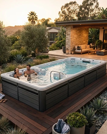 Luxury dual-zone swim spa in a modern backyard