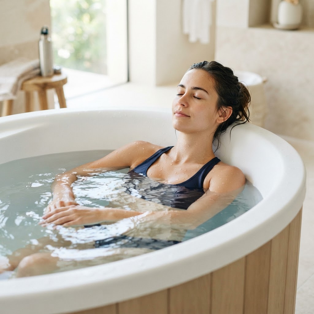 Comfortable user in an ice bath tub