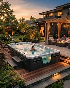 Premium swim spa in a modern backyard