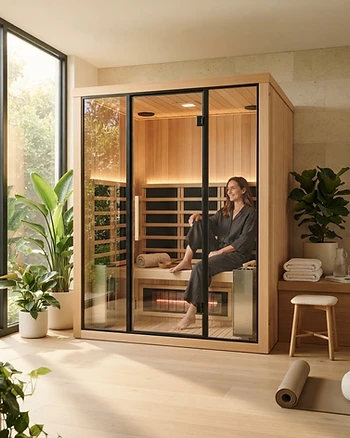 Modern premium infrared sauna in a home wellness room