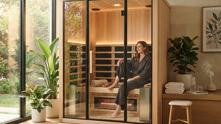 Modern premium infrared sauna in a home wellness room