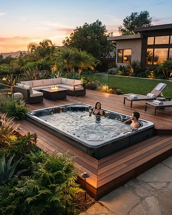 Premium swim spa installation in a modern backyard