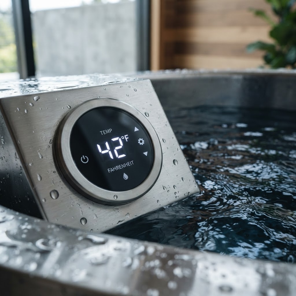 Digital temperature display on a cold plunge chiller