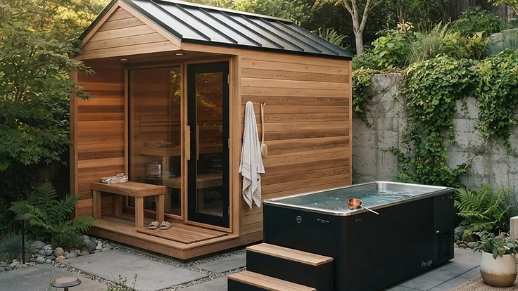 Cold Plunge vs Cryotherapy: Which Is Better for Recovery? — Cold Plunges | Hearthside Supply LLC Blog Modern home wellness backyard with a cold plunge and cedar sauna