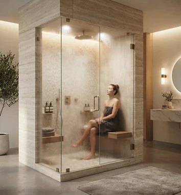 Steam Showers — Shop premium home wellness products at Hearthside Supply Luxury residential steam shower units with glass enclosures, body jets, and aromatherapy for home spa experiences