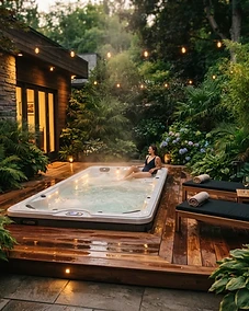 Compact swim spa in a modern backyard
