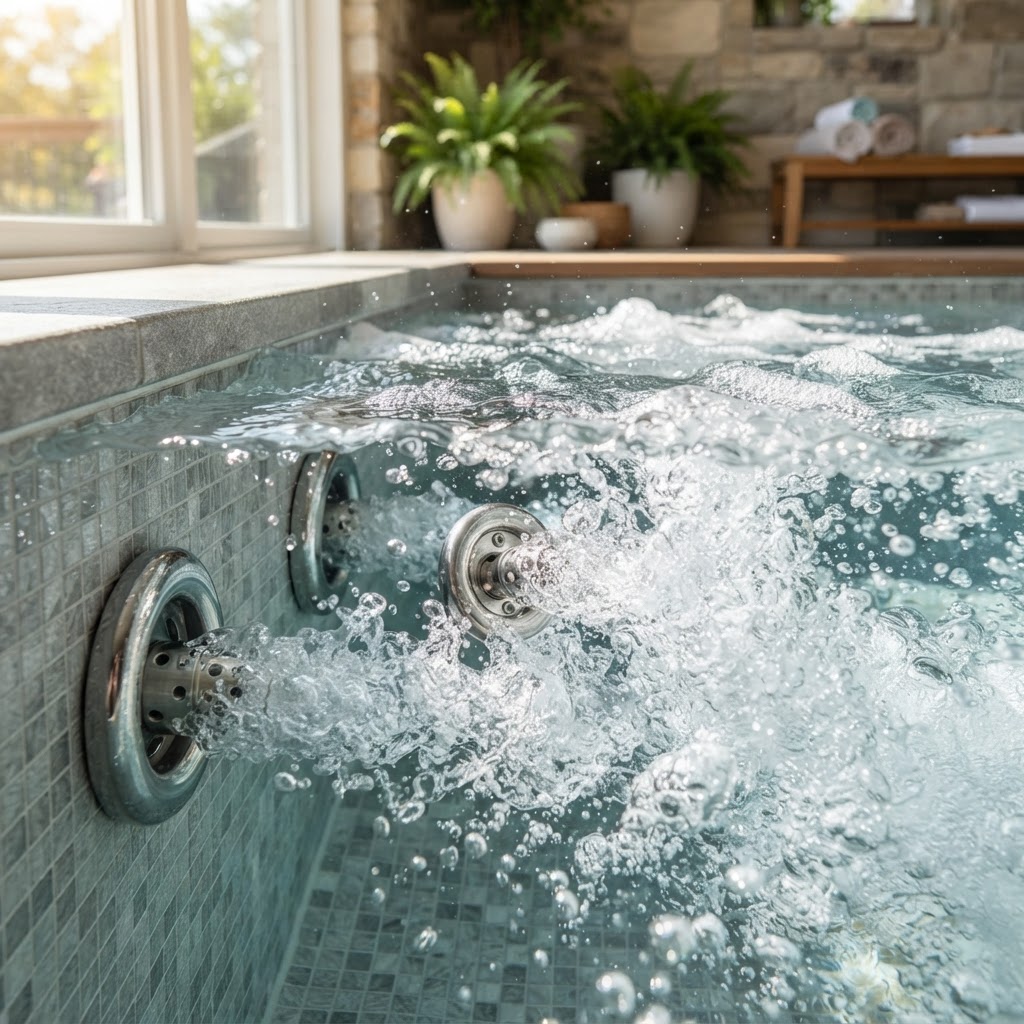 Close up view of soothing hot tub massage jets