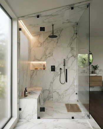 Premium modern steam shower enclosure in a high-end bathroom