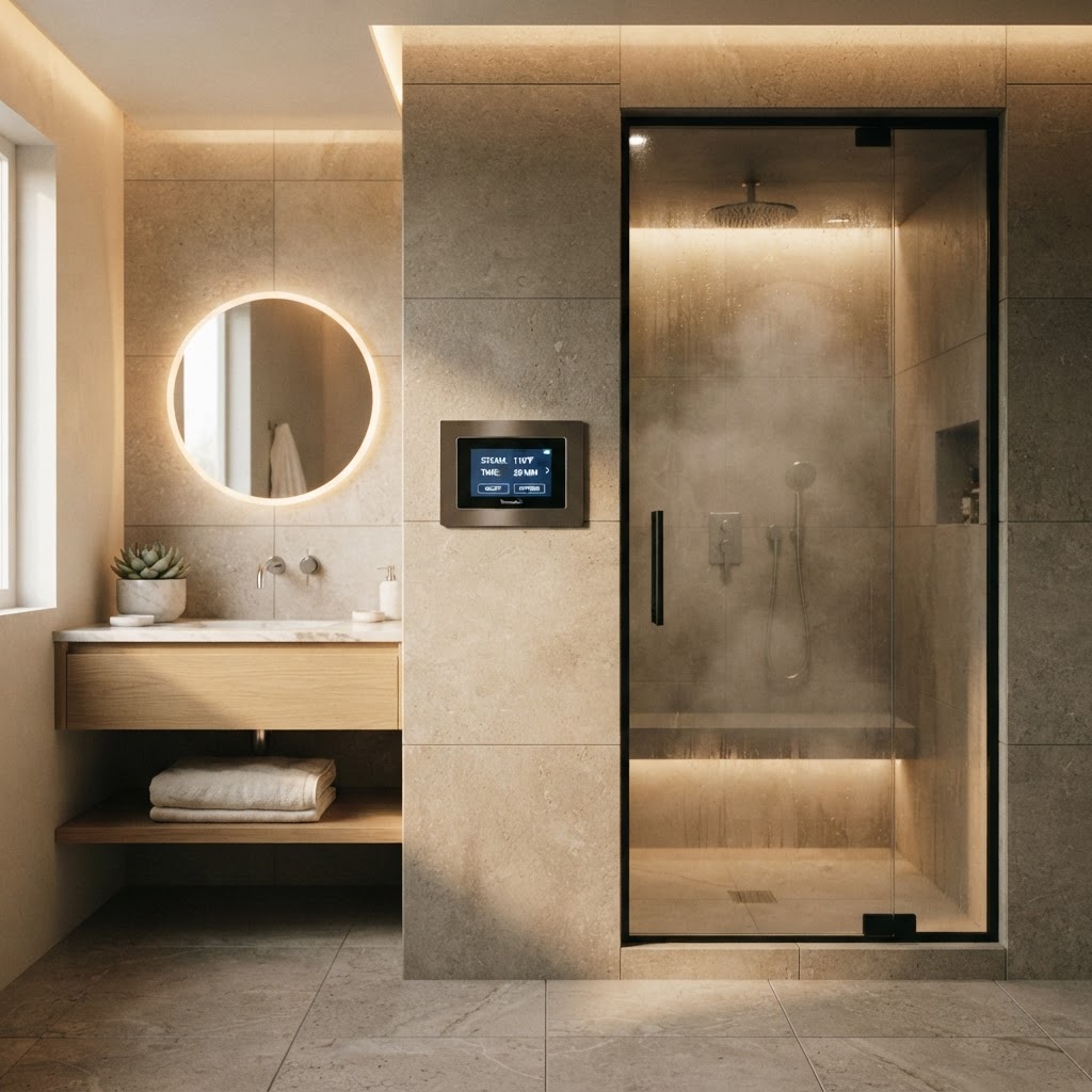 Digital control panel for a home steam shower.