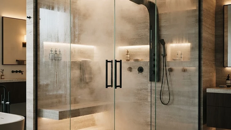 Steam Shower Benefits: Respiratory, Skin, and Relaxation Science — Wellness | Hearthside Supply LLC Blog A luxury modern steam shower in a private home wellness room.