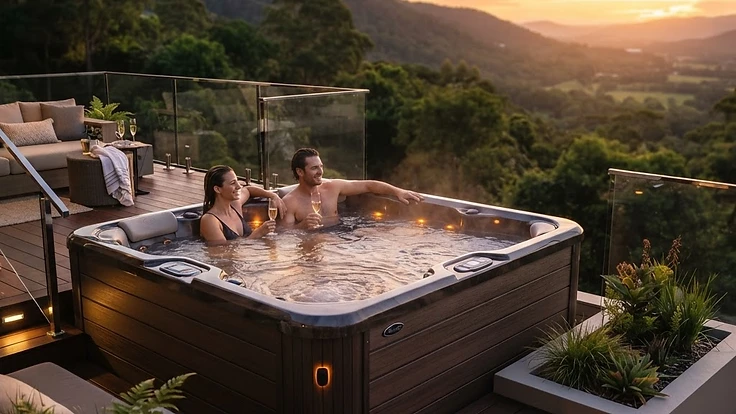 Hot Tub Hydrotherapy: Easing Muscle and Joint Pain at Home — Wellness | Hearthside Supply LLC Blog Luxury home hot tub on a deck at sunset