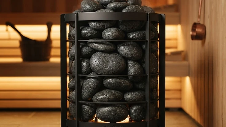 Sauna Rocks: The Complete Guide to Choosing and Placing Them — Saunas | Hearthside Supply LLC Blog Premium sauna heater filled with high-quality, perfectly placed sauna stones.