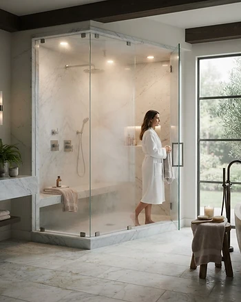 Modern high-end steam shower in a luxury bathroom
